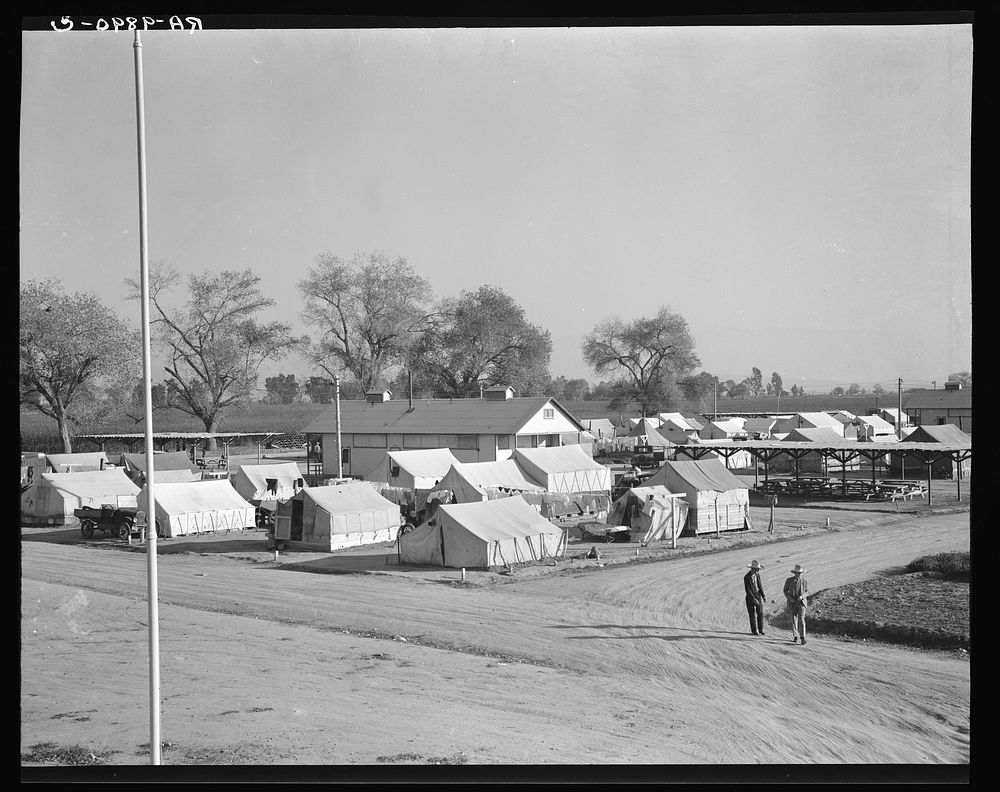 View of Kern migrant camp showing one of three sanitary units. California. Sourced from the Library of Congress.
