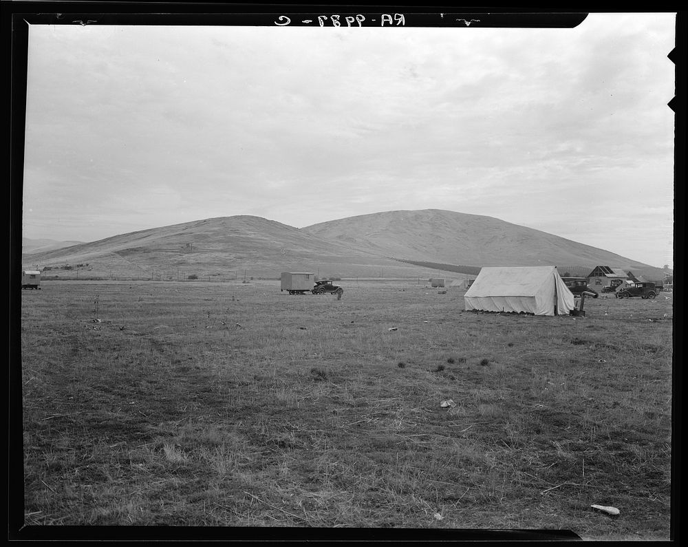 Awaiting the opening of orange picking season. Migrant camp near Porterville, California. Sourced from the Library of…