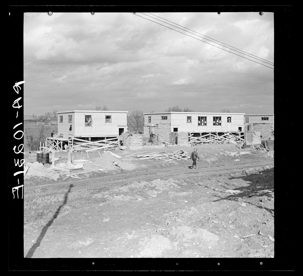 Houses under construction at Greenhills project near Cincinnati, Ohio by Russell Lee