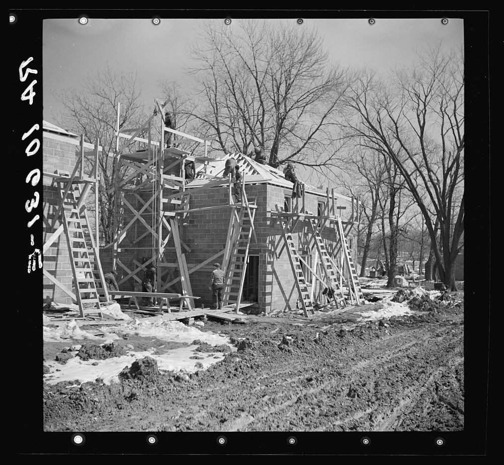 House under construction at Greendale, Wisconsin by Russell Lee