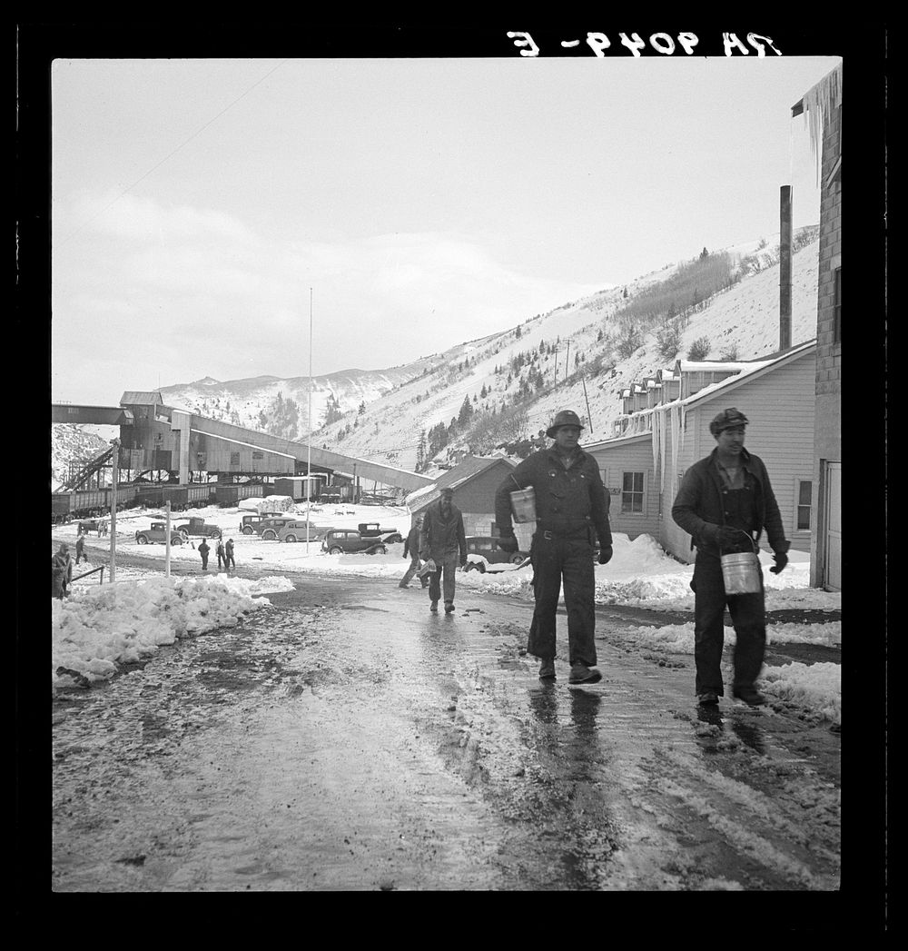 [Untitled photo, possibly related to: Blue Blaze mine. Consumers, mining town near Price, Utah. Miners coming home]. Sourced…