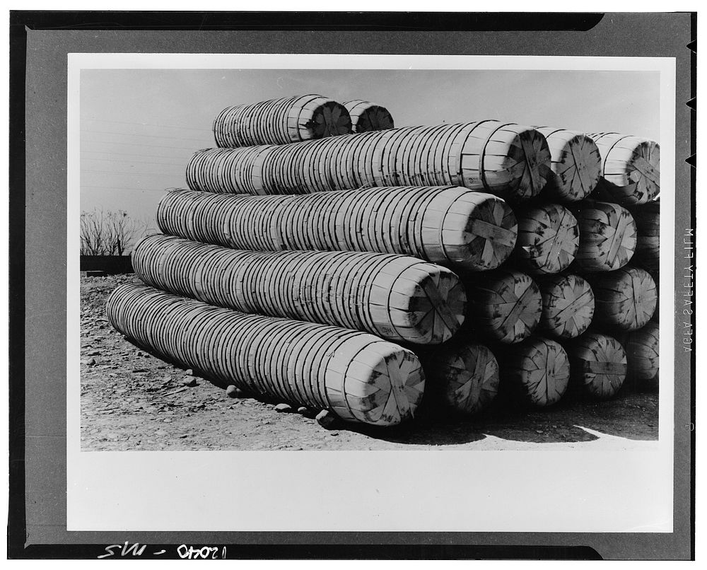 Pile of spinach baskets. La Pryor, Texas by Russell Lee
