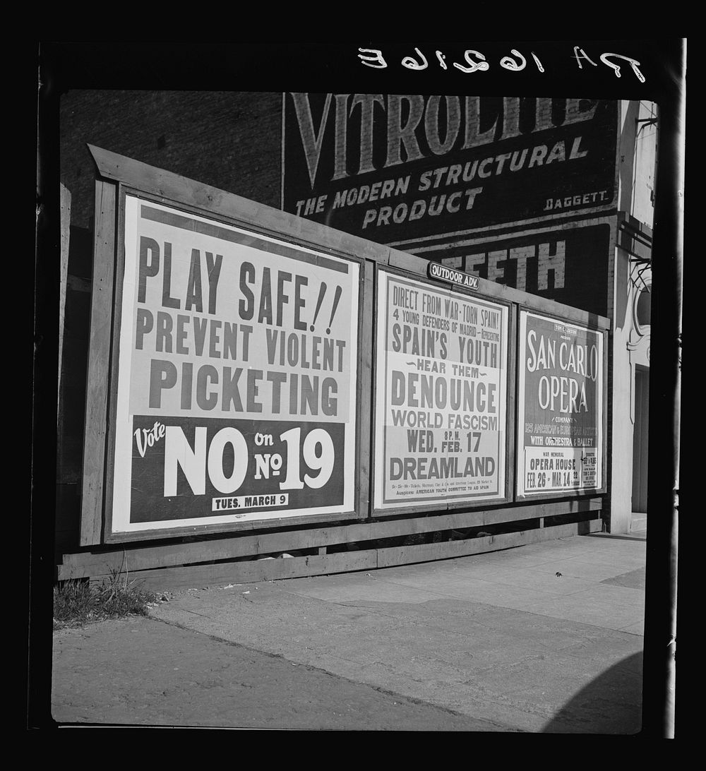 Signboards in San Francisco, California. Sourced from the Library of Congress.