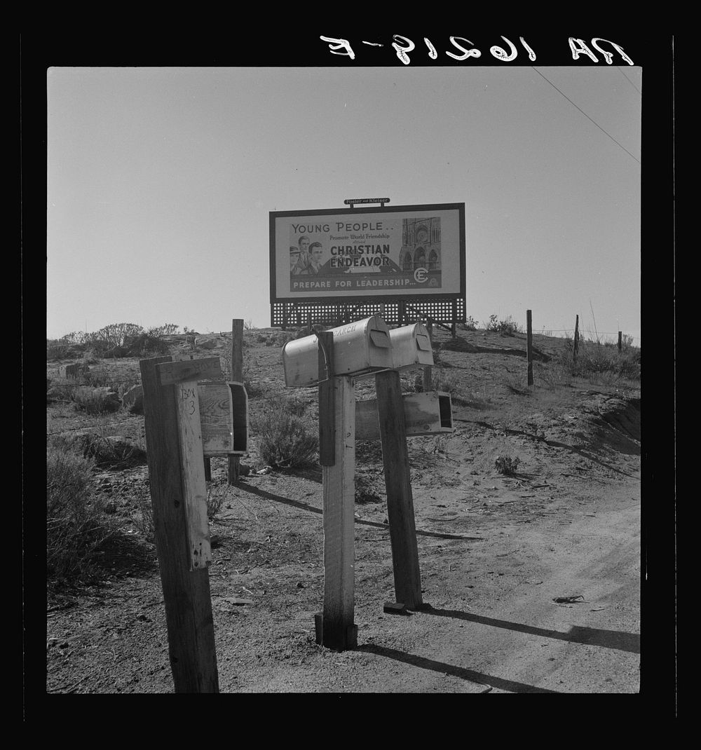 Billboard on U.S. Highway 99, California. Sourced from the Library of Congress.