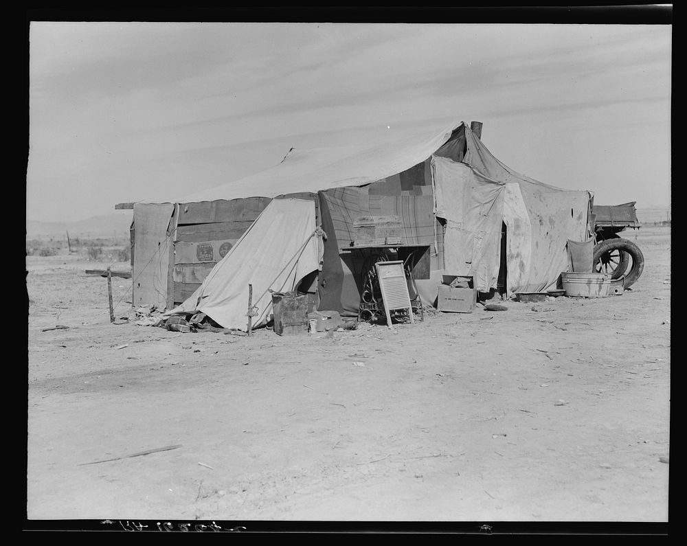 Home of a dust bowl refugee in California. Imperial County. Sourced from the Library of Congress.