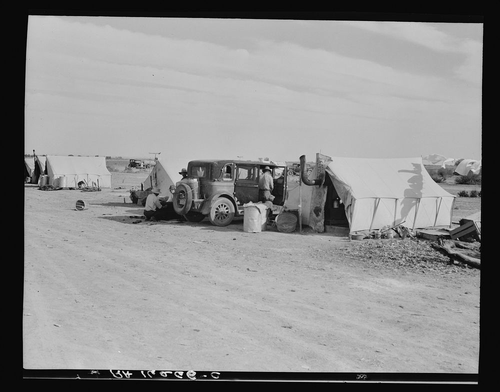 Squatter camp on county road near Calipatria. Forty families from the dust bowl have been camped here for months on the edge…