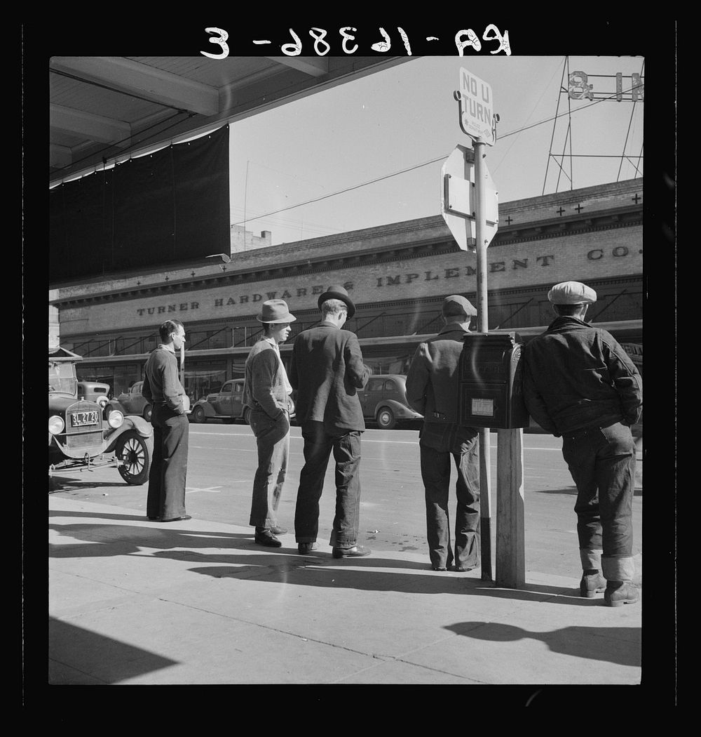 Men on "Skid Row." Modesto, California. Sourced from the Library of Congress.