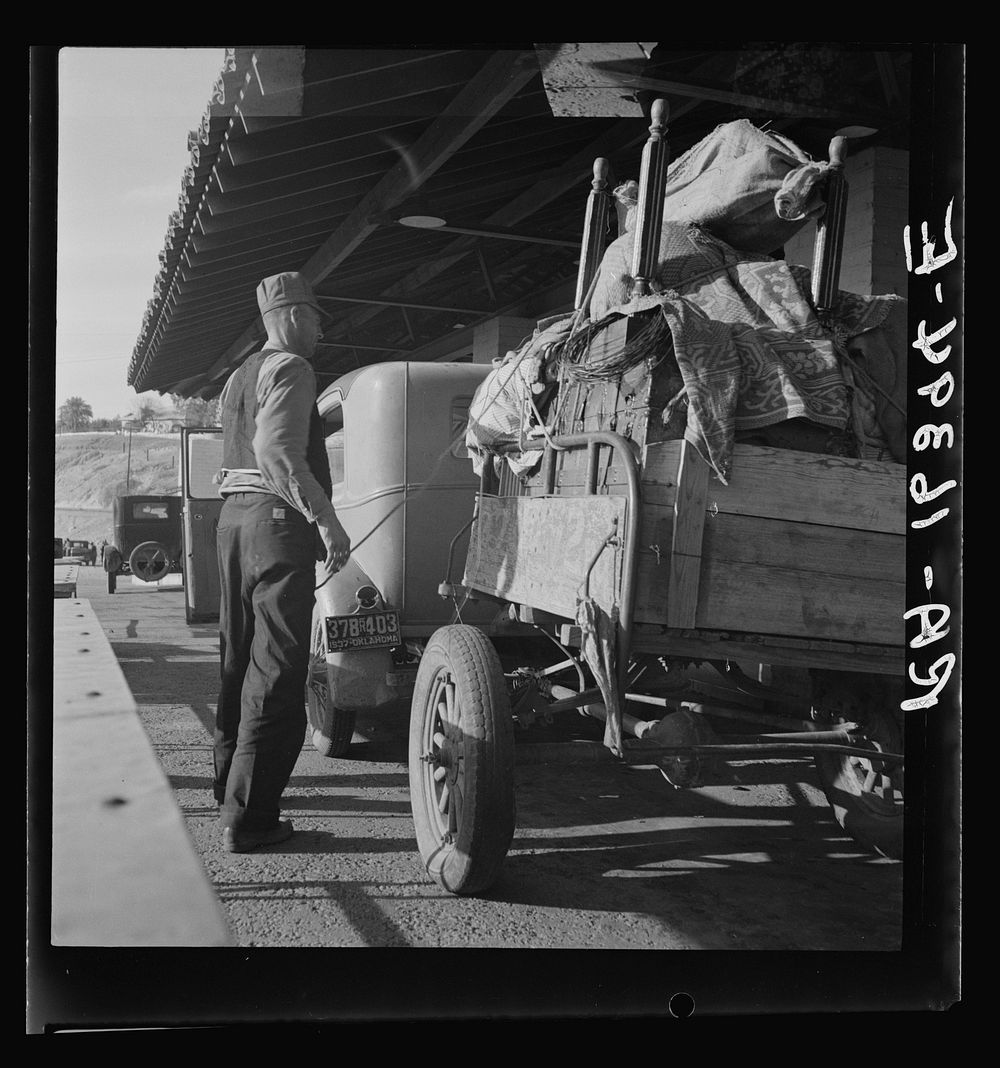 Drought refugees are stopped at the inspection station in Yuma, Arizona, to have their baggage inspected for plant pests…