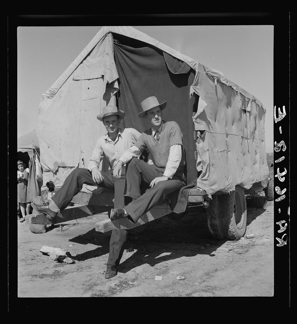 Two boys from New Mexico now in California to work in the harvests. Sourced from the Library of Congress.