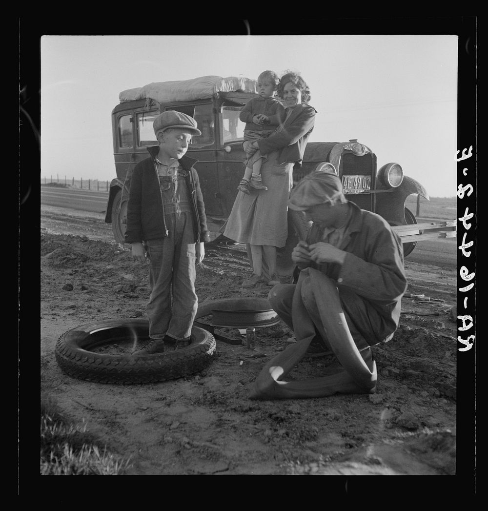 [Untitled photo, possibly related to: Migratory agricultrual worker family along California highway. U.S. 99]. Sourced from…