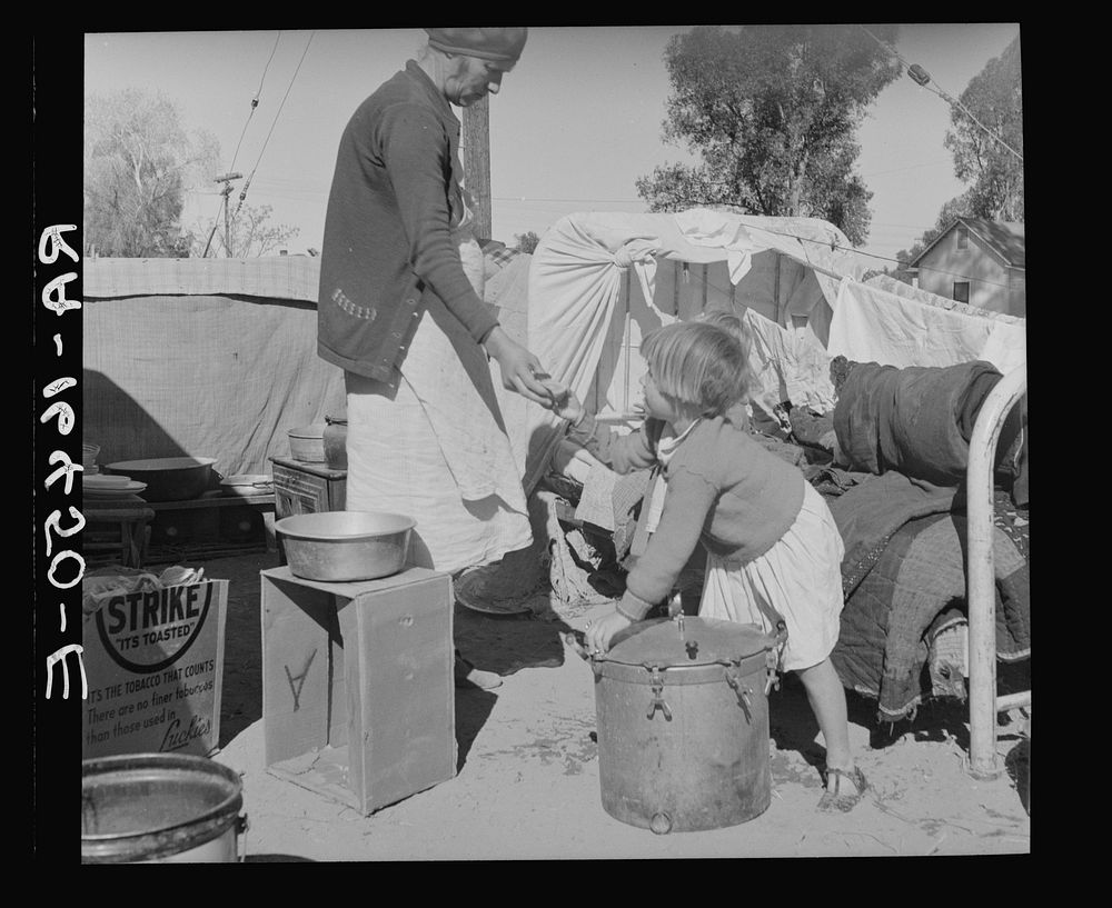 Drought refugees in migratory agricultural workers' camp. California. Sourced from the Library of Congress.