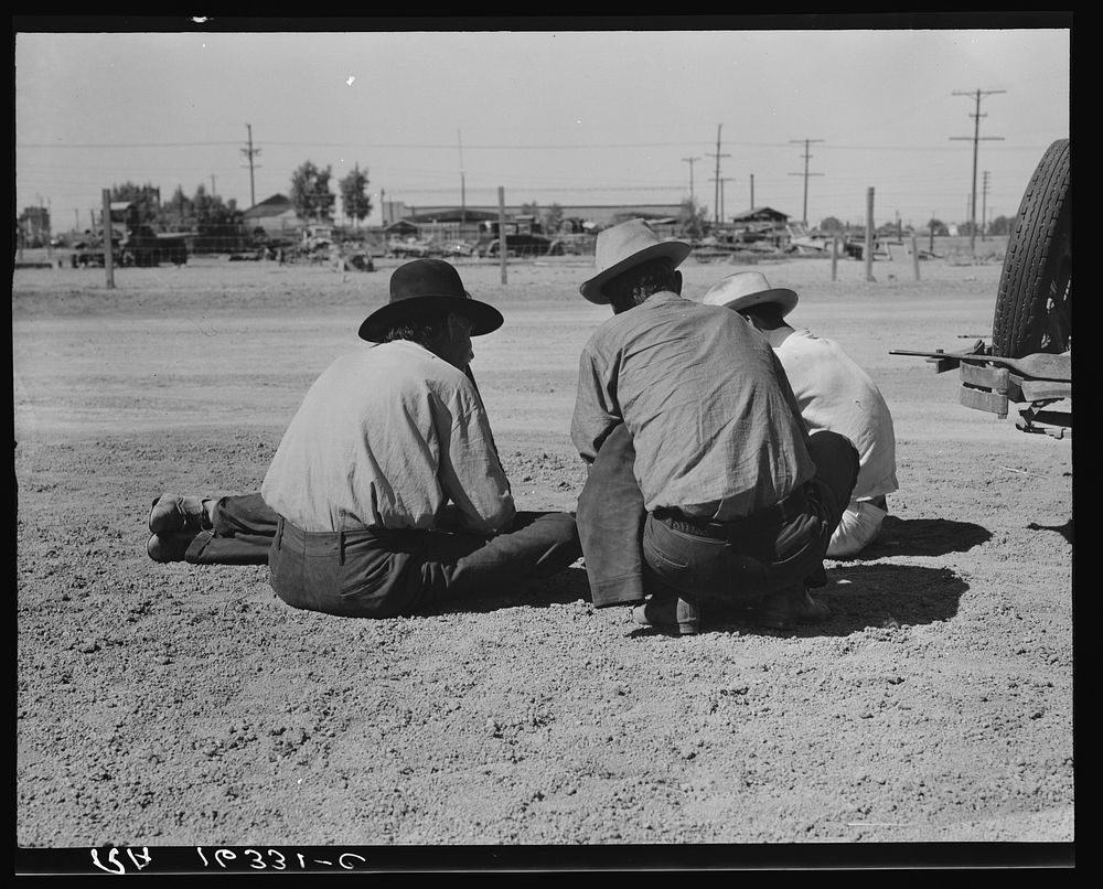 Oklahomans now working or looking for work in the pea harvests of California. Outskirts of Calipatria. Imperial Valley.…