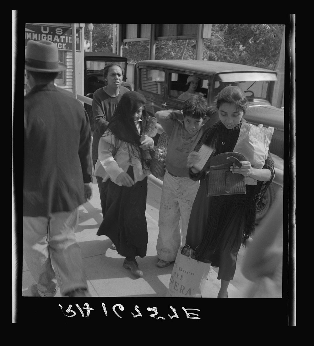 El Paso housewives after a day's shopping in Juarez, Mexico where they benefit by the rate of exchange. Texas. Sourced from…