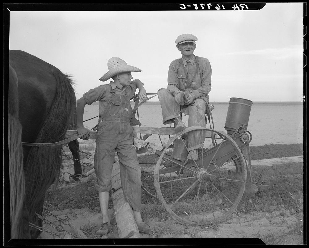 Farmer and son near Stanton, Texas. Haven't made a crop of cotton since 1932. Sourced from the Library of Congress.