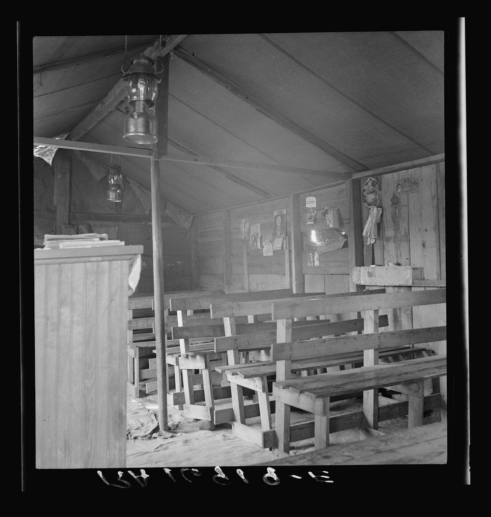 "Assembly of God" in tent by the roadside, Cache County, Oklahoma. Twenty- nine attend this church. Eighteen families of…