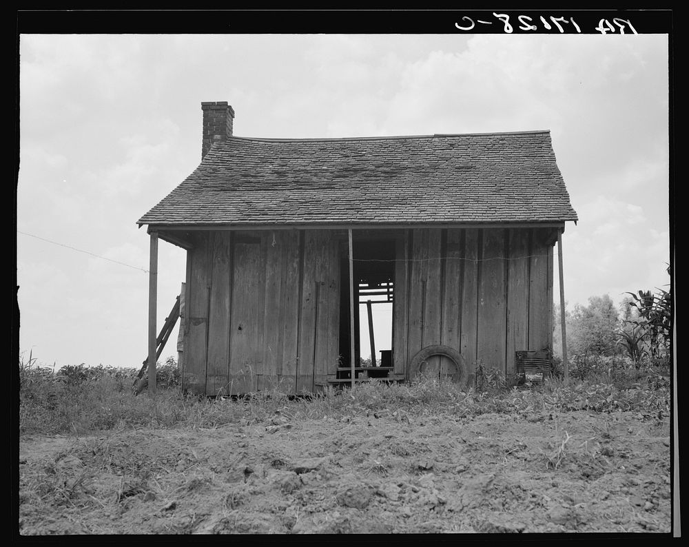 Abandoned tenant house on a mechanized plantation of the Mississippi Delta. Sourced from the Library of Congress.
