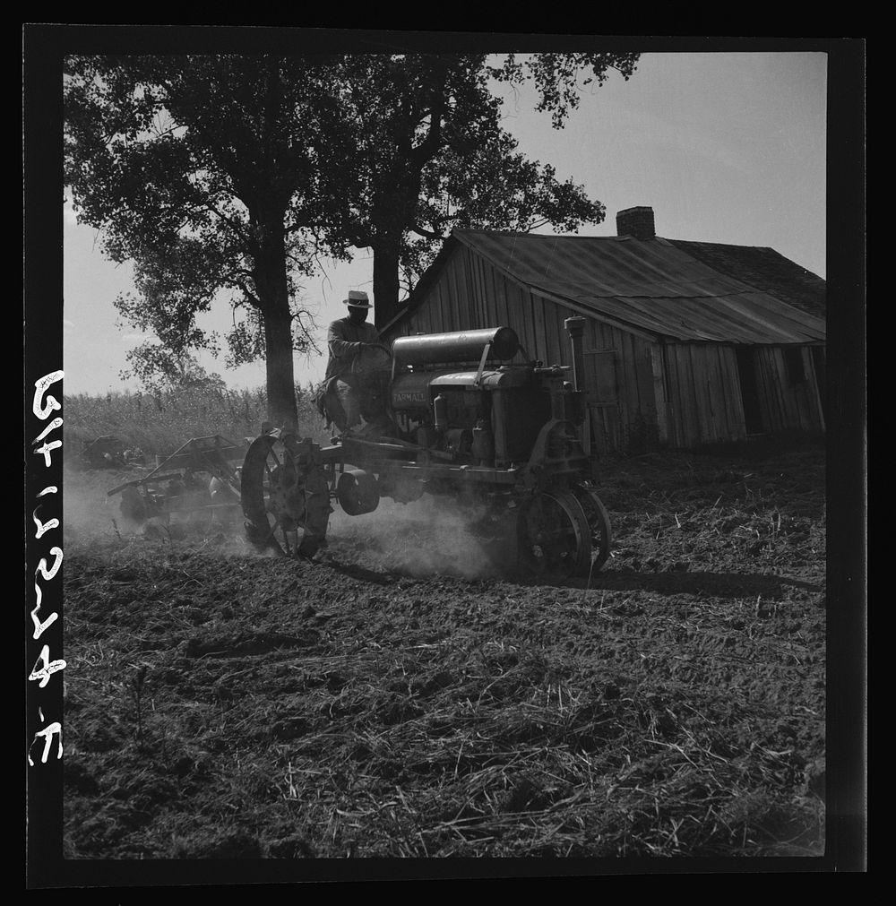 Tractor and driver on the Aldridge Plantation. Mississippi. Sourced from the Library of Congress.