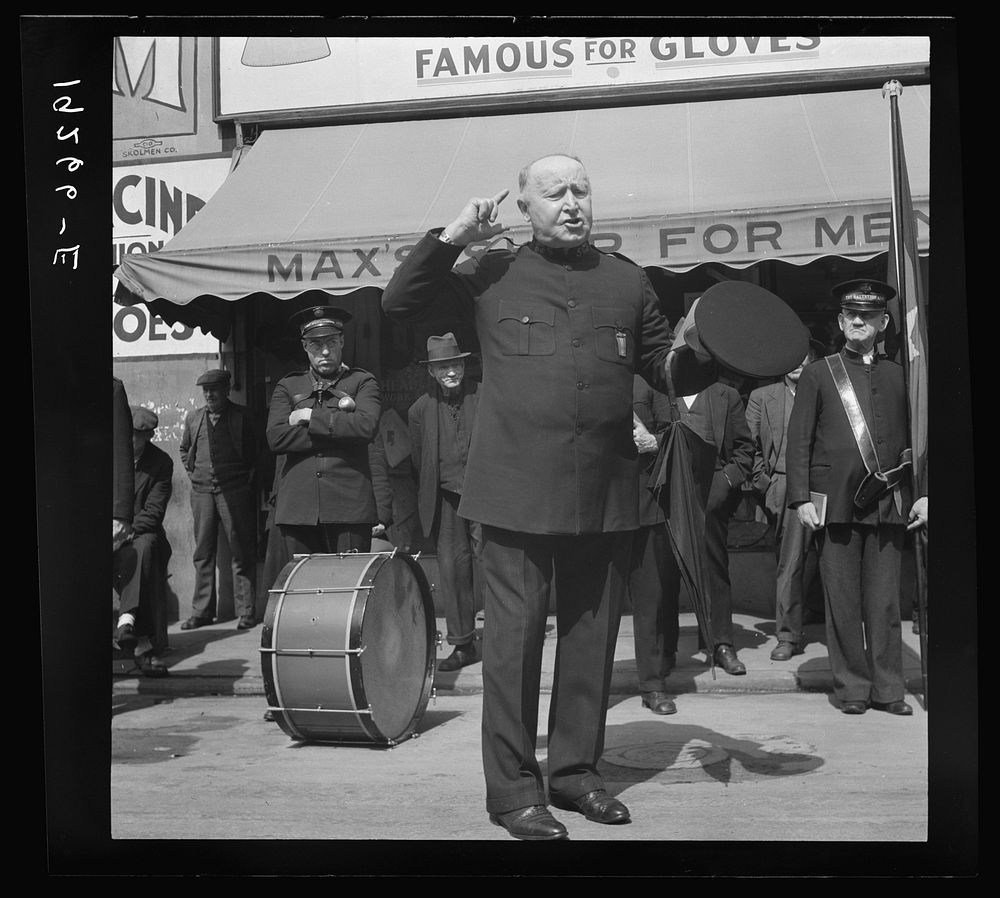 Salvation Army, San Francisco, California. "Power of the lord" preaching by a "soldier" saved twelve years before, with the…