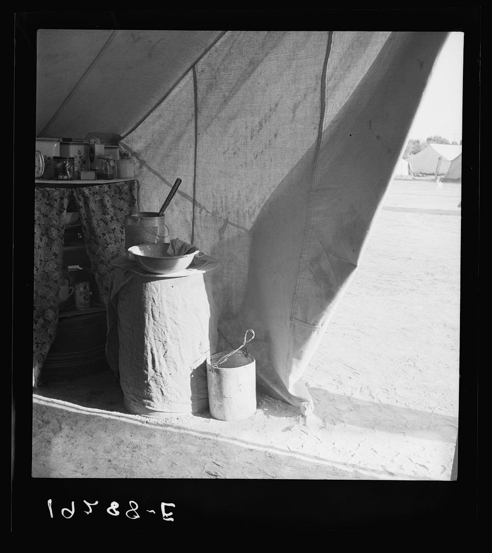 Tent of migratory workers in Farm Security Administration (FSA) camp (emergency). Calipatria, Calififornia. Sourced from the…
