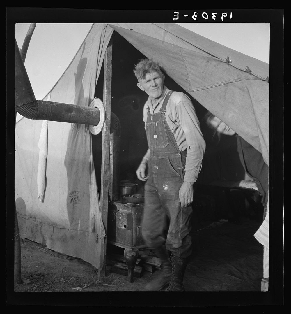 [Untitled photo, possibly related to: Supper time in Farm Security Administration (FSA) migratory emergency camp for workers…