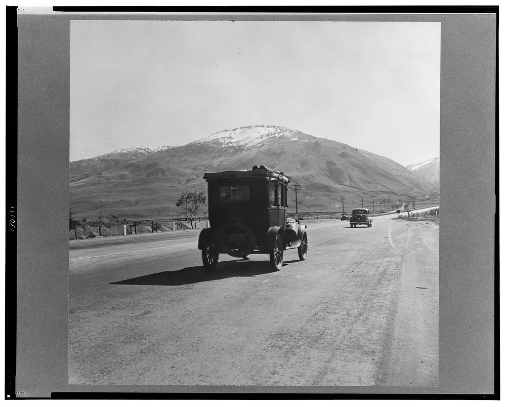 U.S. 99, Kern County, California. Migrants travel seasonally back and forth between Imperial and San Joaquin Valleys over…