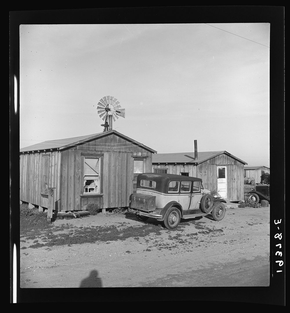 [Untitled photo, possibly related to: Cabins which rent for ten dollars a month. Includes iron bed and electric lights. In…