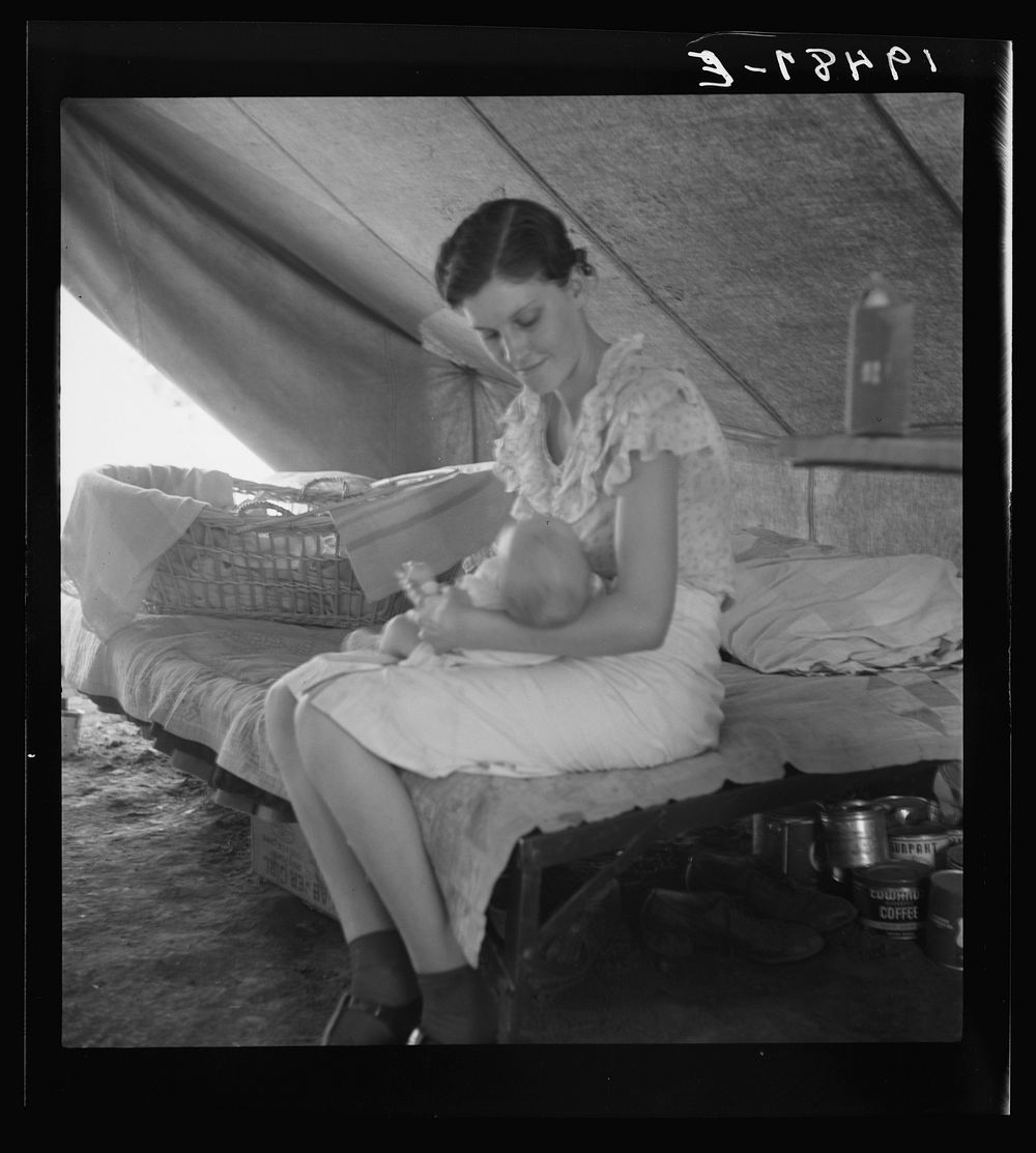 [Untitled photo, possibly related to: Young migrant mother with six weeks old baby born in a hospital with aid of Farm…