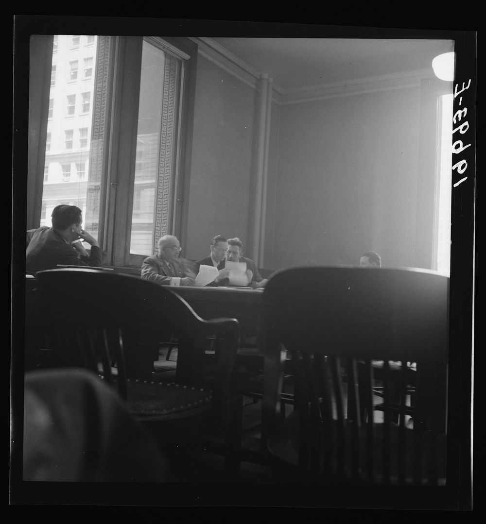 Committee of Chicago board of aldermen in city hall. Chicago, Illinois. Sourced from the Library of Congress.
