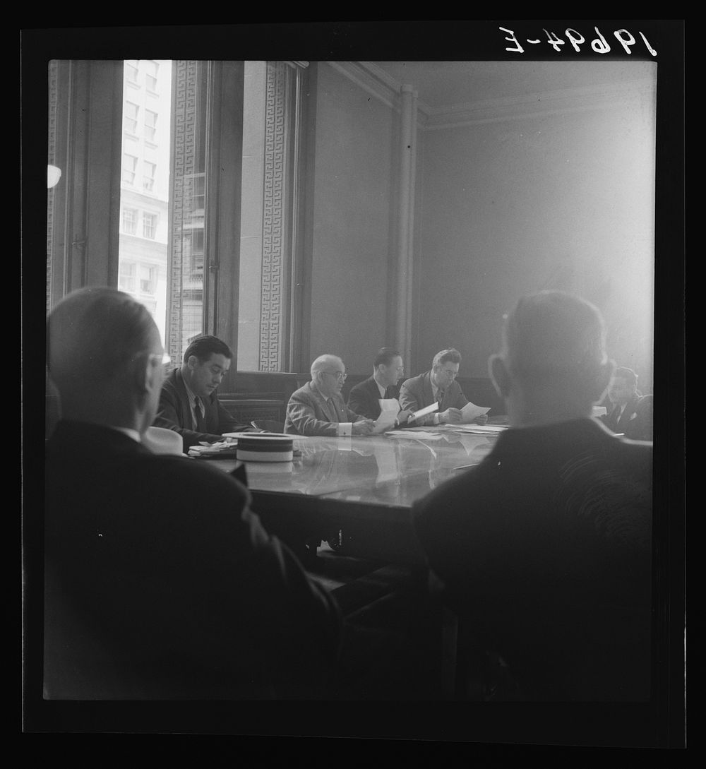 Committee of Chicago board of aldermen in city hall. Chicago, Illinois. Sourced from the Library of Congress.