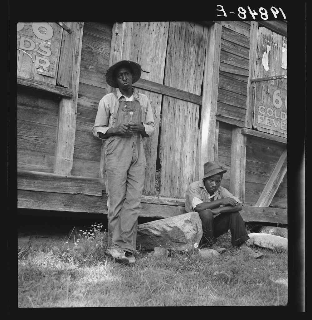 Tenant farmer and friend. Chatham County, North Carolina. Sourced from the Library of Congress.