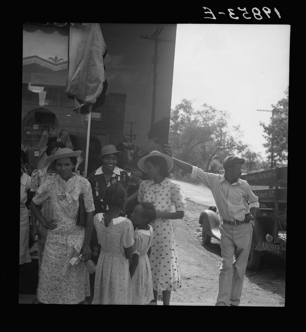 [Untitled photo, possibly related to: Chatham County farmers in town on Saturday afternoon. Pittsboro, North Carolina].…
