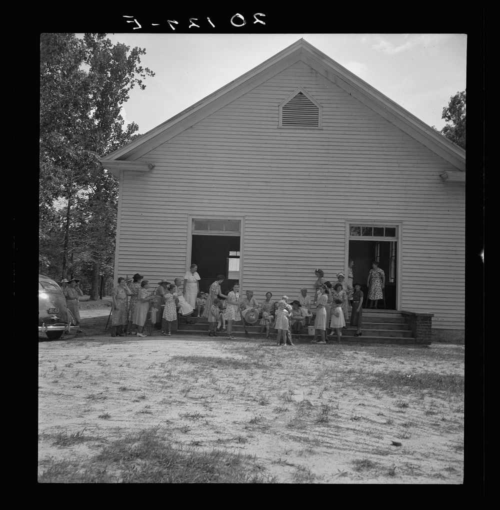 [Untitled photo, possibly related to: Conversation among members of congregation after services. Wheeley's Church…