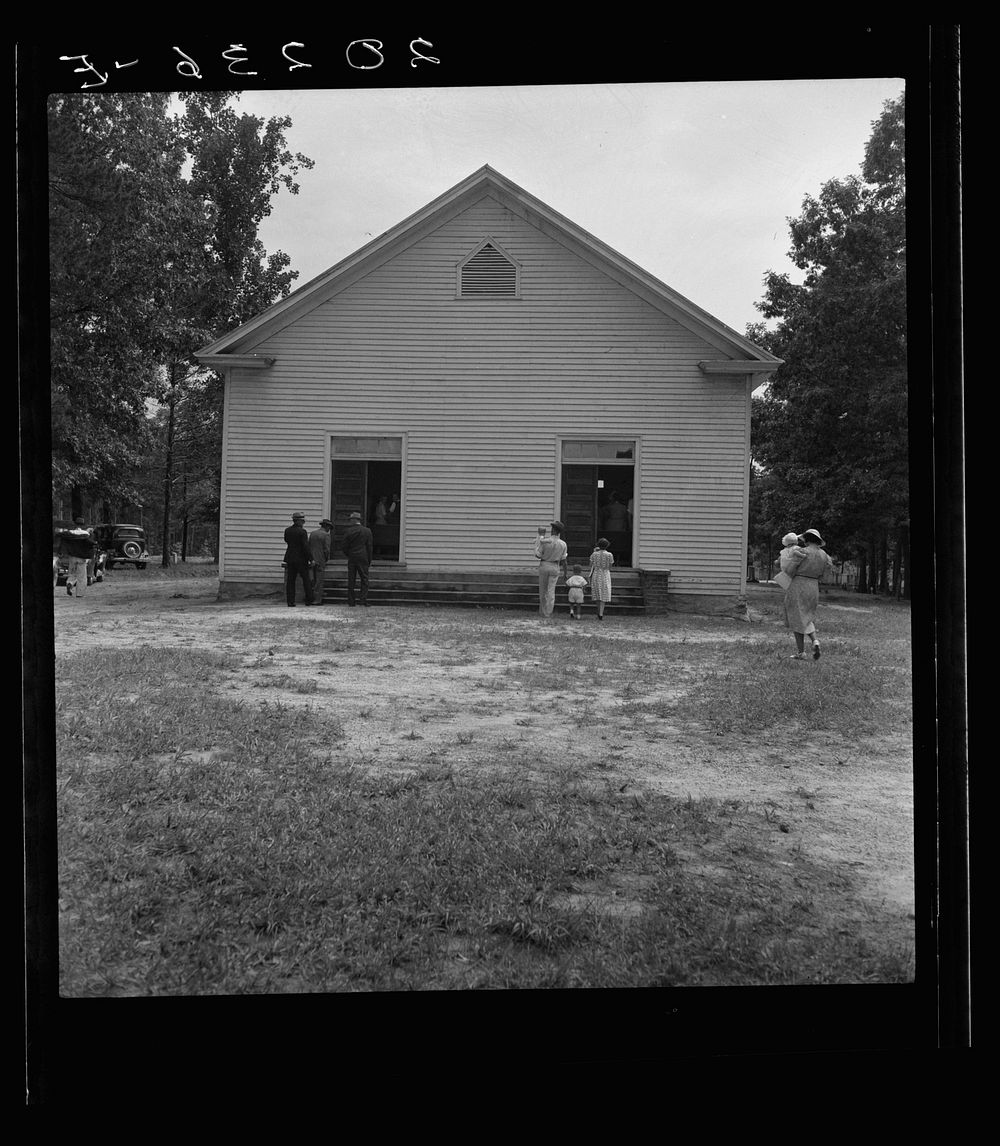 Congregation entering church. Wheeley's Church. Person County, North Carolina. Sourced from the Library of Congress.