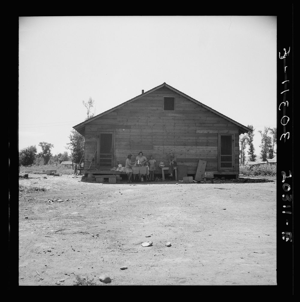 [Untitled photo, possibly related to: Home of family living in Sumac Park, shacktown community outside of Yakima…