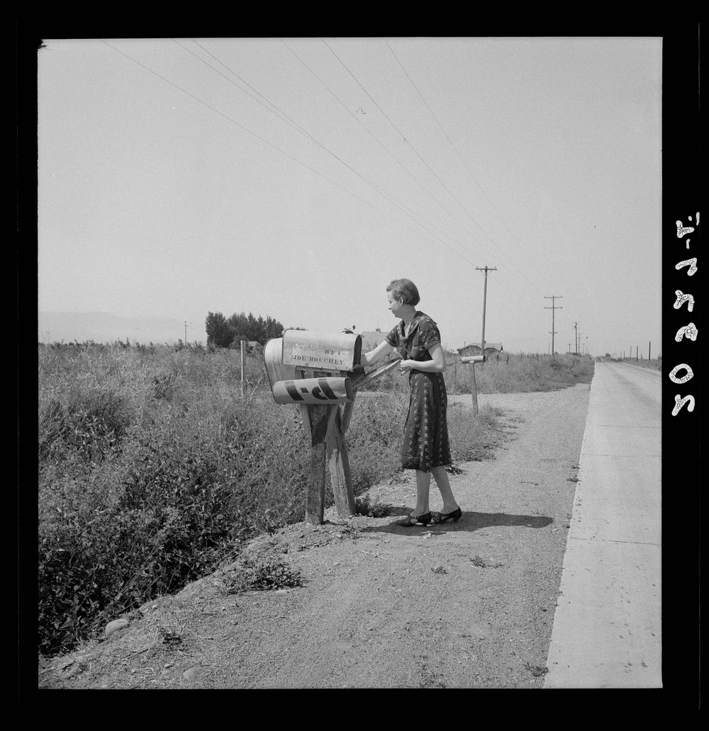 [Untitled photo, possibly related to: Mrs. Bouchey gets the morning mail. Wife of tenant purchase client. Washington, Yakima…