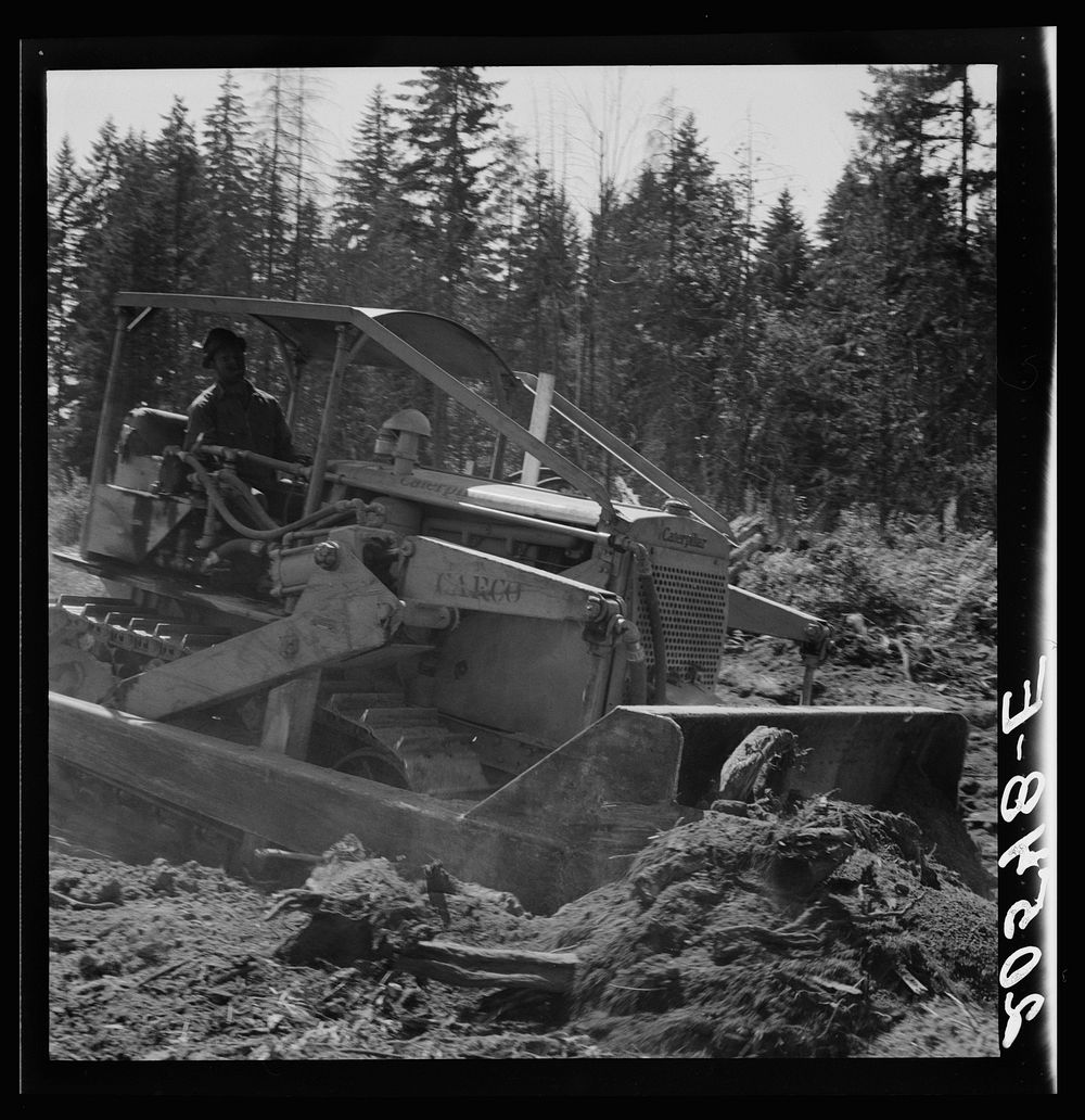 Untitled photo, possibly related to: Western Washington, Lewis County, near Vader. Bulldozer equipped with grader type…