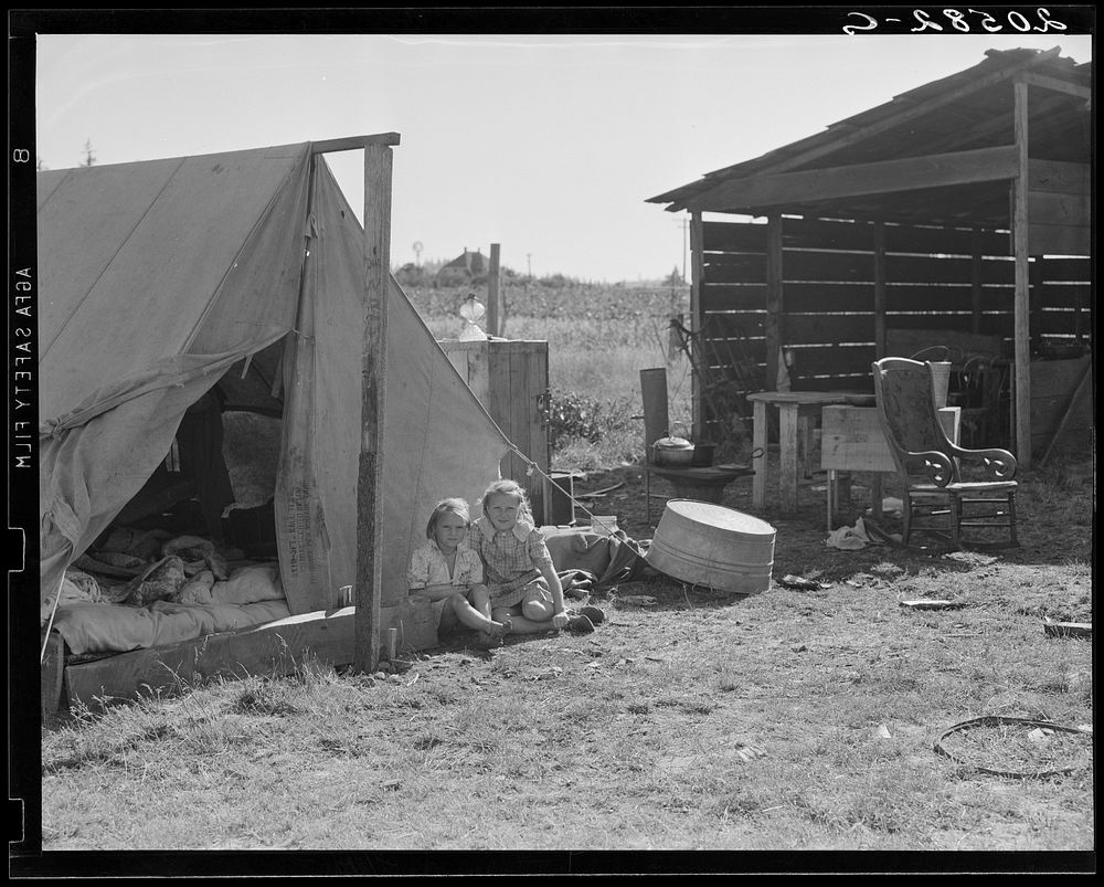 Bean pickers' camp in grower's yard. No running water. Marion County, near West Stayton, Oregon.. Sourced from the Library…