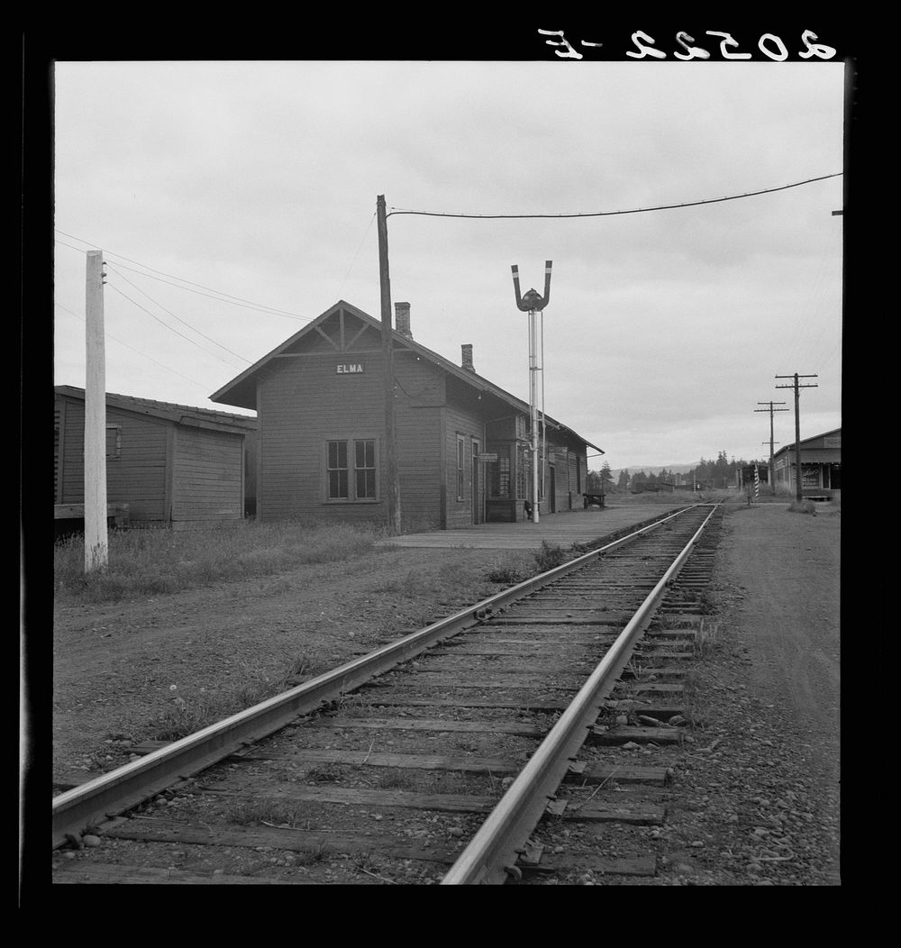 Western Washington, Grays Harbor County, Elma. Railroad station of western Washington town.. Sourced from the Library of…