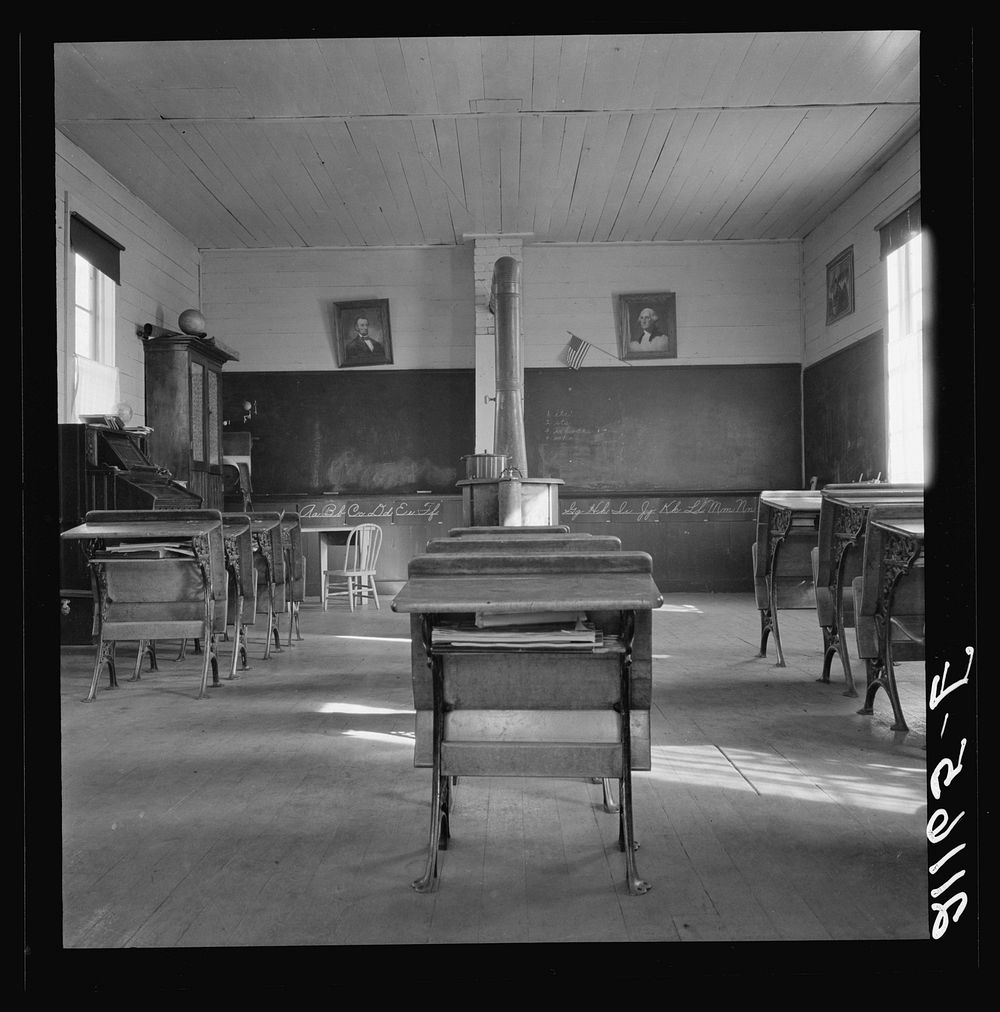 Interior of eastern Oregon one-room county school. Seven pupils enrolled. 8:45 a.m. Between Pleasant Valley and Durkee…