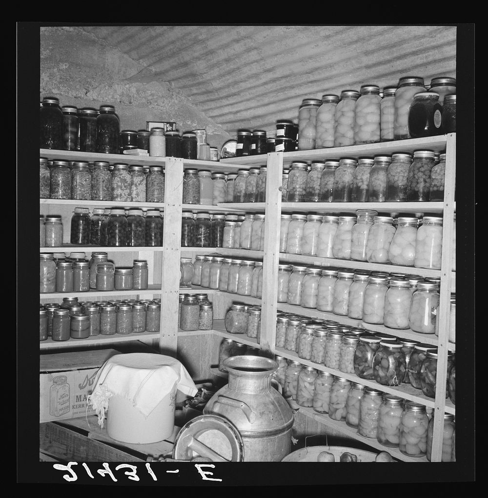[Untitled photo, possibly related to: Interior of Mrs. Botner's storage cellar. 800 quarts of "food for the winter." "I miss…