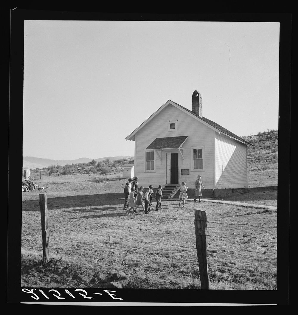 School attended by children of members of Ola self-help sawmill co-op. Gem County, Idaho. See general caption 48. Sourced…