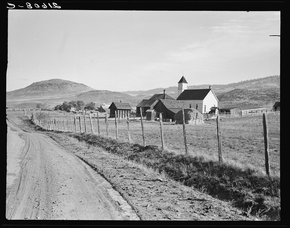 Entering Ola, Gem County, Idaho. Voting farmers in Squaw Creek Valley number 185, town population about 30. Ola self-help co…