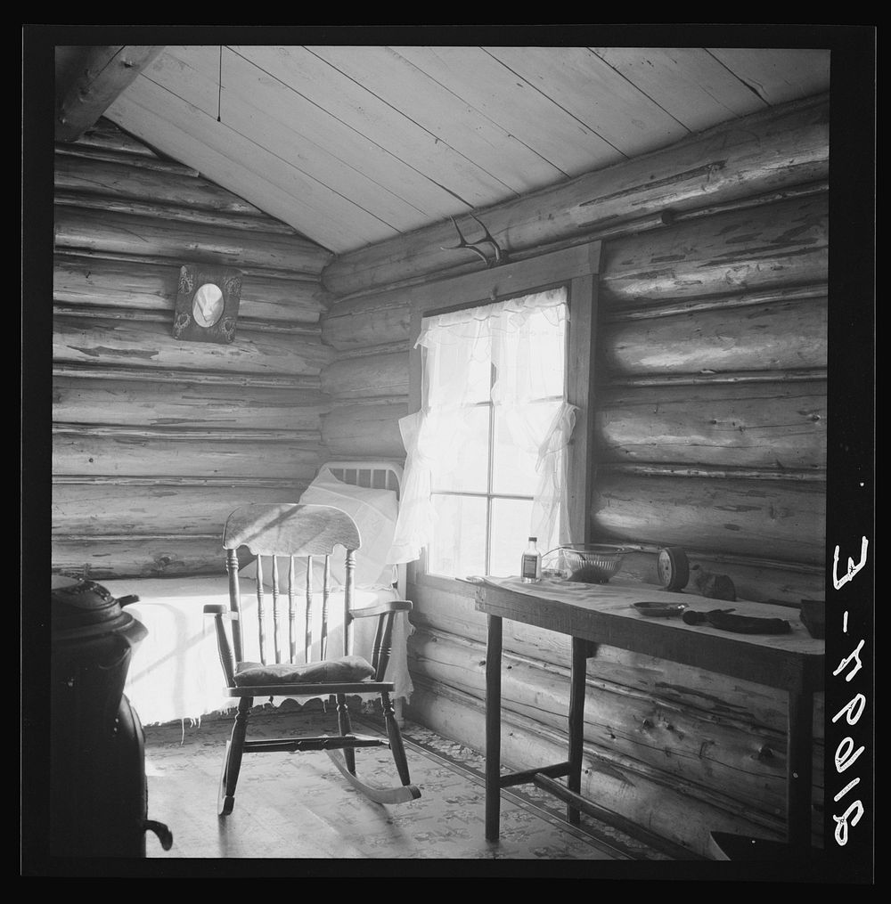 Interior of two room house belonging to FSA (Farm Security Administration) borrower. Land clearing loan. Boundary County…