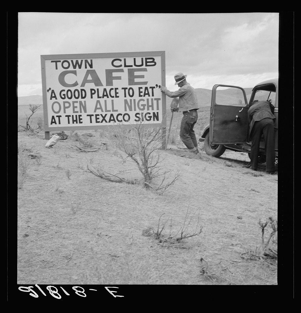 [Untitled photo, possibly related to: New sign along highway advertises a new enterprise in the lonely town of Maupin…