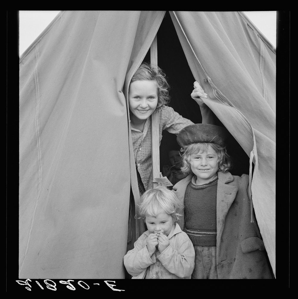 Lighthearted kids in Merrill FSA (Farm Security Administration) camp, Klamath County, Oregon. See general caption 62 by…
