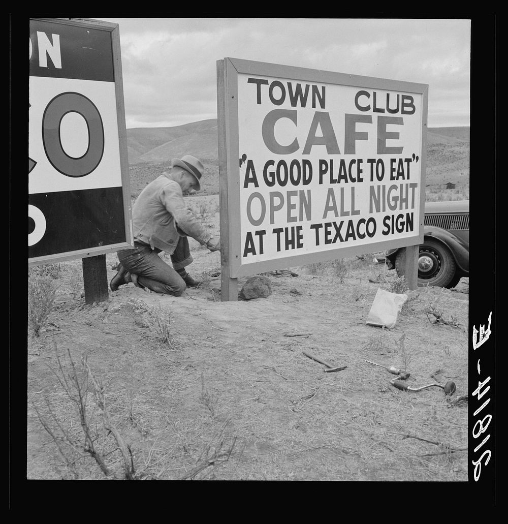 New sign along highway advertises a new enterprise in the lonely town of Maupin, Oregon. Population 245. Sourced from the…