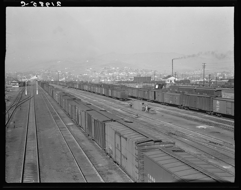 Railroad yard, outskirts of fast-growing town. Klamath Falls, Oregon. Sourced from the Library of Congress.