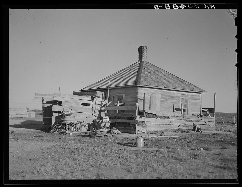Farmhouse of Floyd Peaches: two rooms and small kitchen. Near Williston, North Dakota by Russell Lee