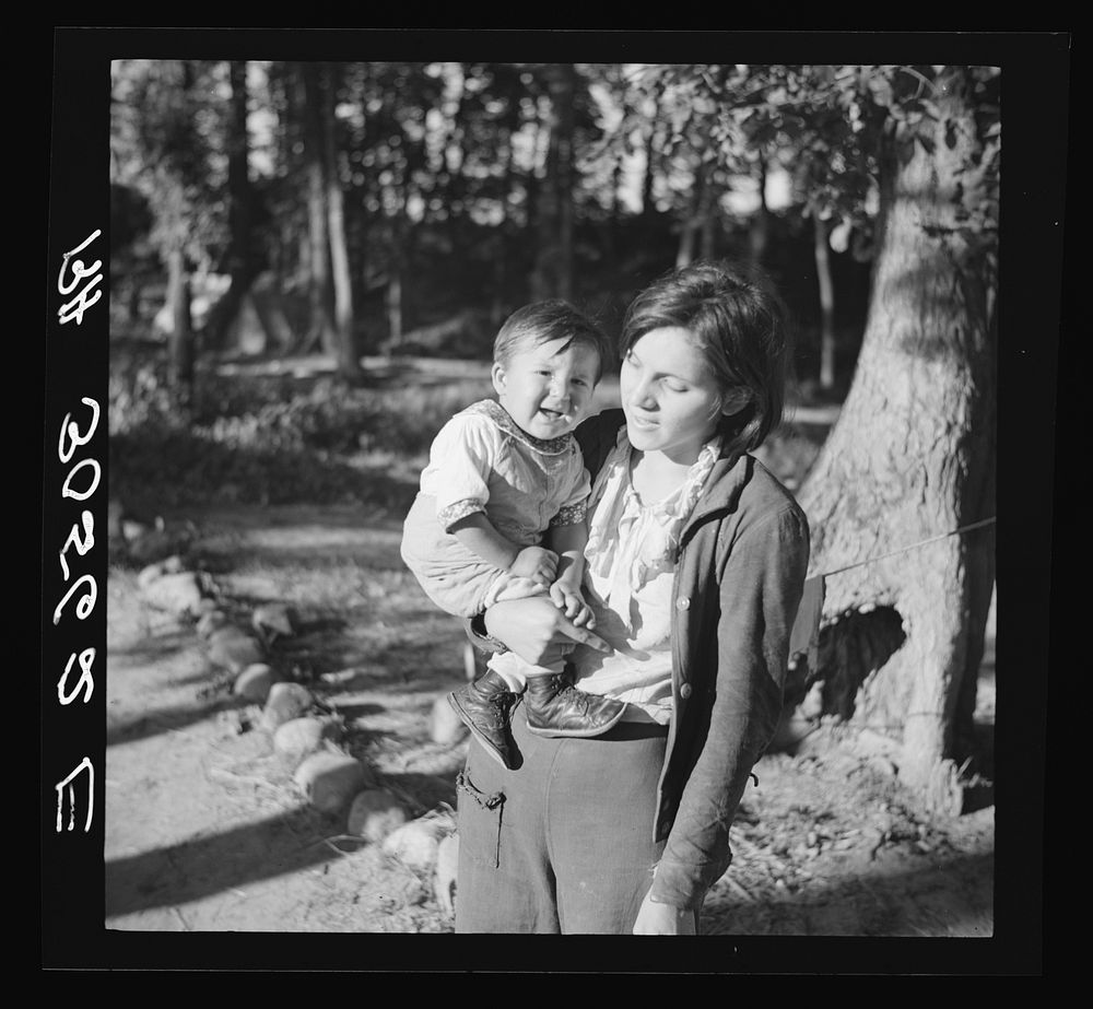 Indian girl and her baby cousin. Blueberry pickers' camp, Littlefork, Minnesota by Russell Lee