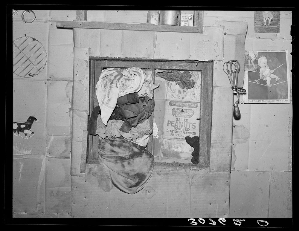 [Untitled photo, possibly related to: Window in kitchen of house, Williams County, North Dakota. During dust storms in this…